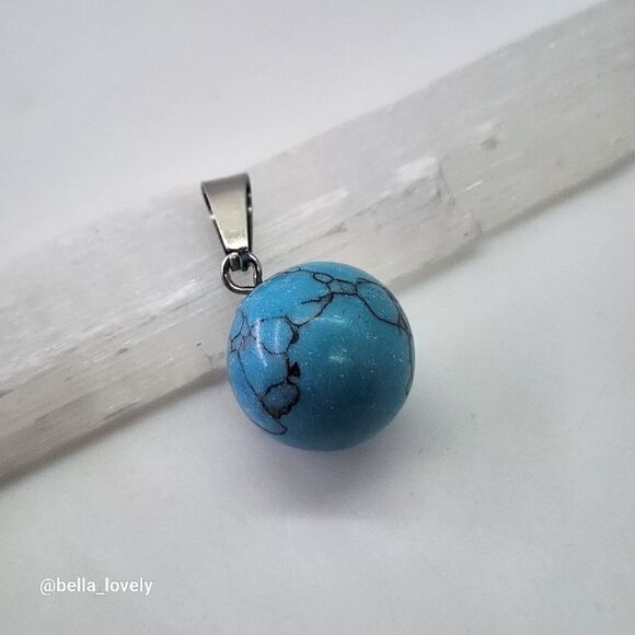 Small Turquoise Gem Ball Polished Pendant Charm 1" - Picture 4 of 4